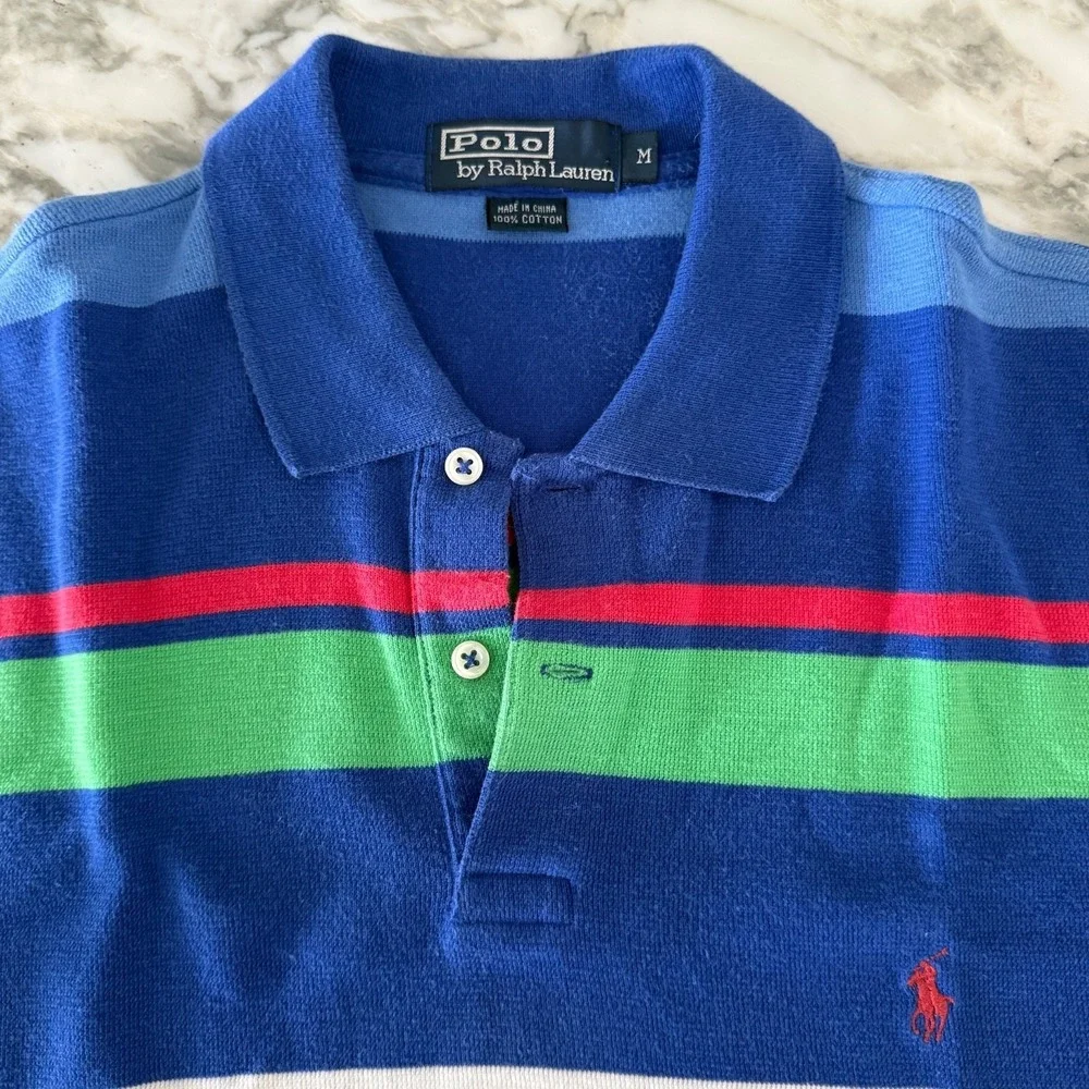 POLO Ralph Lauren Cotton Men's  Striped Polo Shirt  100%  Cotton size MED‎